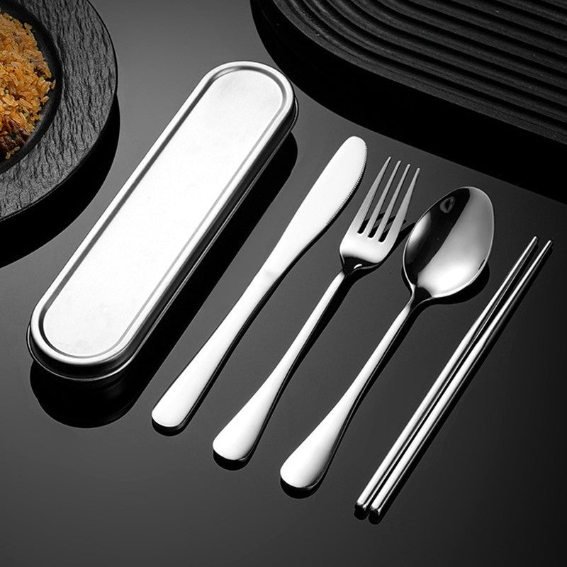 Portable 304 Stainless Steel Travel Cutlery Set with Case – Reusable Spoon, Fork, Knife & Chopsticks for Office, School, Camping & Lunch Box