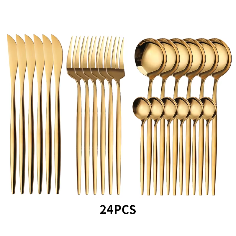 24-Piece Gold Stainless Steel Flatware Set – Luxury Cutlery Set with Knives, Forks, Spoons & Teaspoons for 6