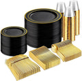 175-Piece Black & Gold Disposable Party Dinnerware Set – Premium Plastic Plates, Cups & Gold Cutlery for Weddings, Birthdays & Special Events
